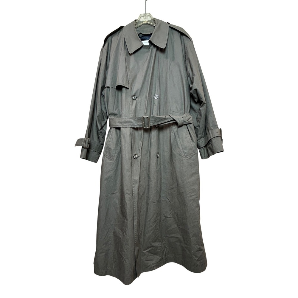 London Fog Trench Coat Mens 40R Army Green Double Breasted Limited Edition Chic